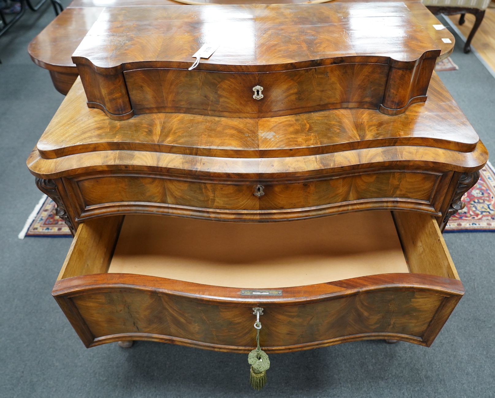 A 19th century French commode, width 96cm, depth 49cm, height 93cm. Condition - fair